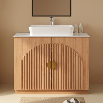 36" L x 18" W x 27.5" H Modern Wooden Bathroom Vanity with Ceramic Vessel Sink and Stone Countertop Freestanding Bathroom Vanity Cabinet Bathroom Storage Cabinet