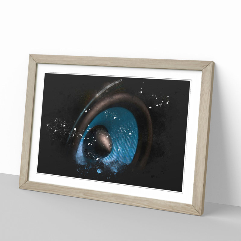 Hi Fi Speaker in Blue - Picture Frame Graphic Art, Oak Framed, 48cm H x 65cm W x 2cm D