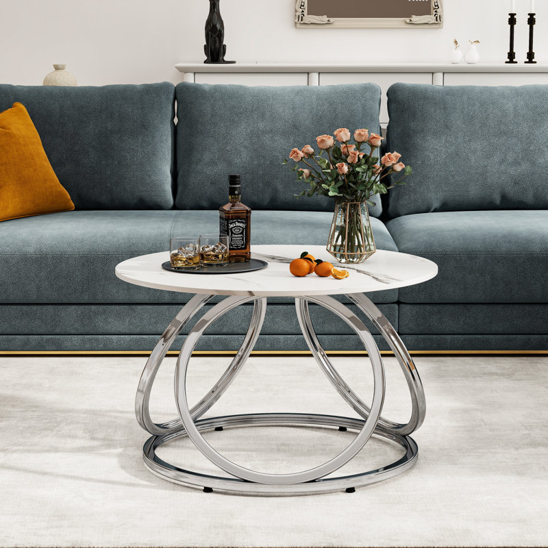 Pedestal Coffee Table, Calacatta White, Silver