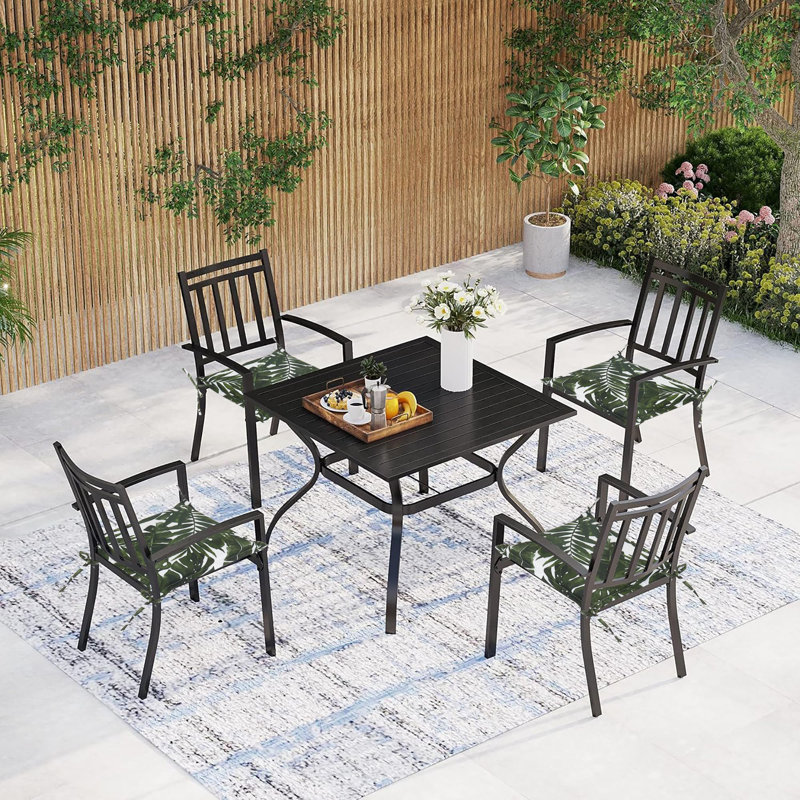 4PCS Outdoor Patio Seat Cushion Replacement Pads With Ties, 15"X 15" Square Palm Green Cushions For Garden Seating, Patio Lounging, Dining Areas, Crafted From Durable Polyester + Foam, Ideal For Refreshing Outdoor Furniture Comfort And Aesthetics