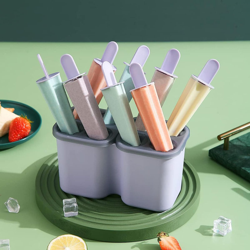 Popsicles Molds, 8 Piece Ice Pop Mold, Reusable Easy Release Ice Cream Mold For Kids, Many Shapes Homemade Popsicle Molds, DIY Popsicle Maker, BPA Free (8 Cavities-Purple)