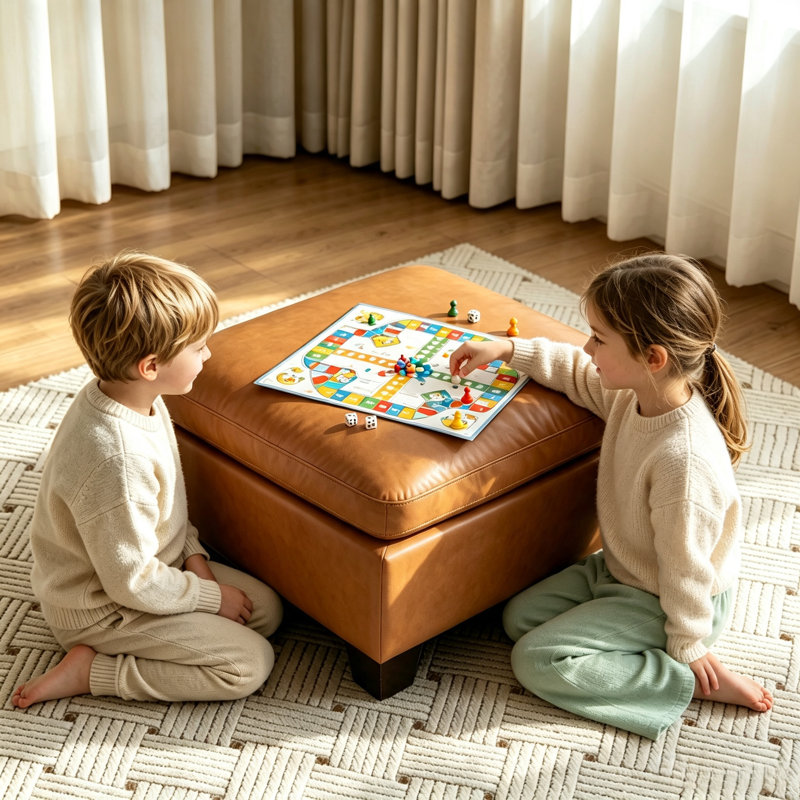 29.5"W Oversize Square Leather Ottoman