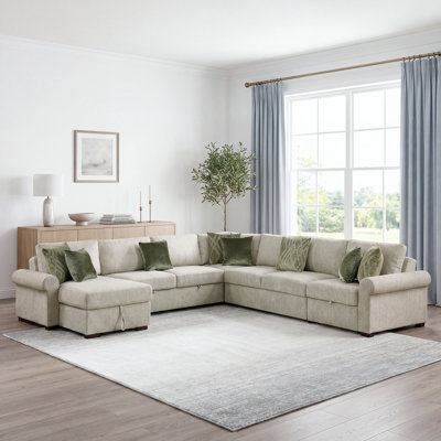 Mischa 140" Modern & Contemporary Microfiber 5-Piece Sectional Sofa with Pull-Out Bed, Reversible Chaise & Hidden Storage