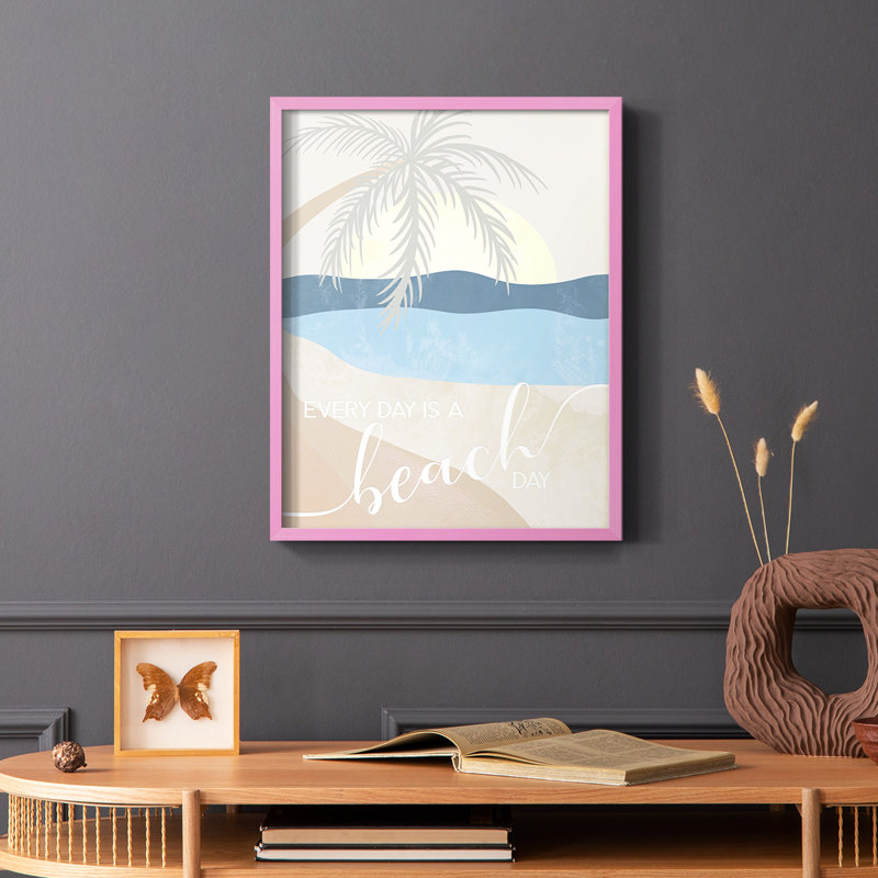 «Beach Day», reproduction encadrée - bois massif, Rose, H 10 po x l 8 po