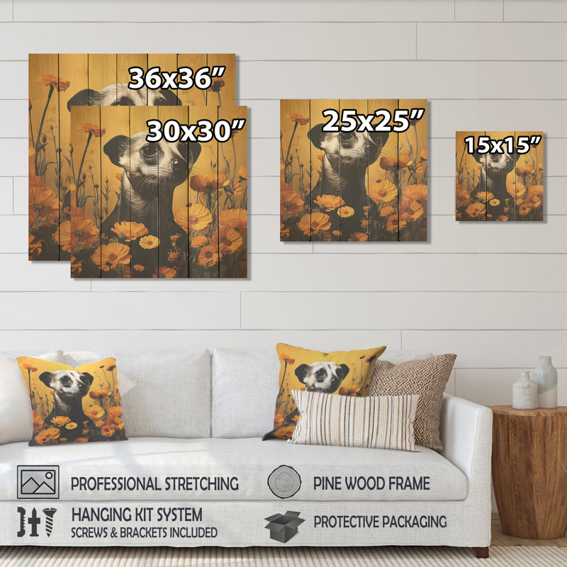 Motif floral jaune suricate - Meercat sur bois, H 30 po x l 30 po