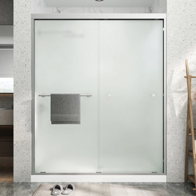 55"-60" W x 72" H Double Sliding Aluminum Framed Shower Door in Brushed Nickel with 1/4" Frosted Tempered Glass