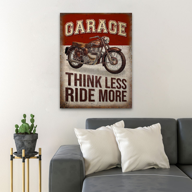 Une moto - Garage Think Less Ride More - 1 pièce, impression d'art graphique rectangulaire sur toile tendue