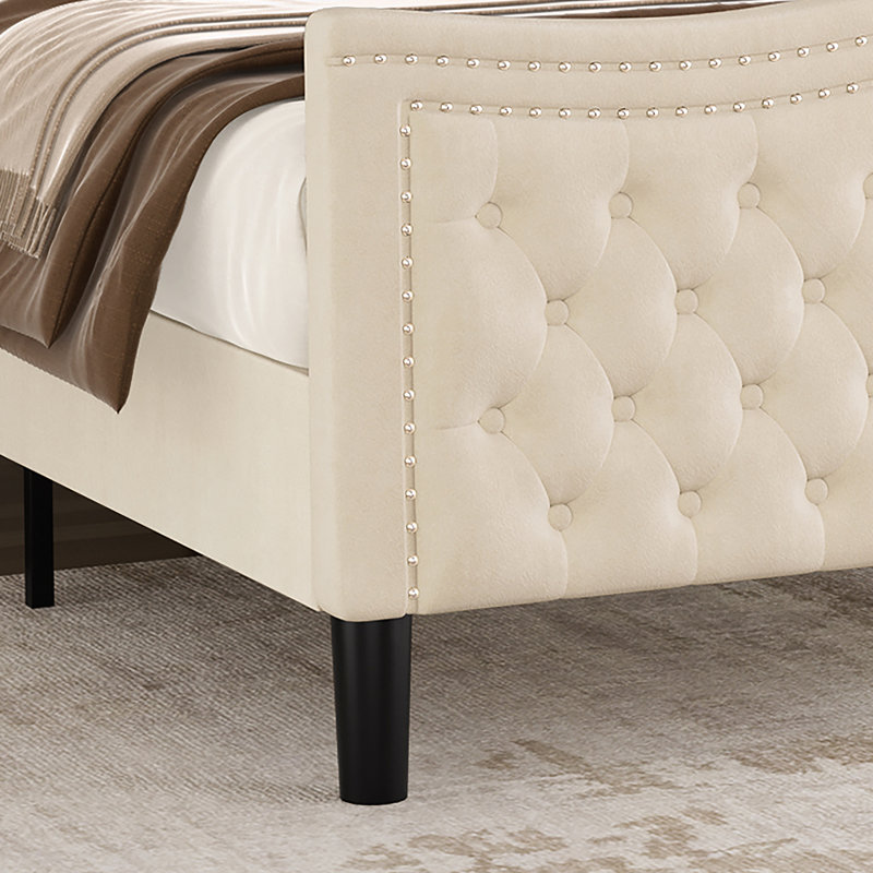 Nietos Upholstered Platform Bed, King, Beige