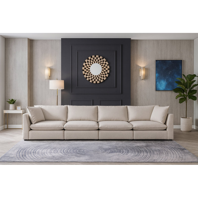 Canapé modulaire Tupman, Tissu beige texturé en lin