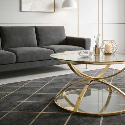 31.50" Glass Coffee Table with 2 Tiers, Ring-Shaped Frames