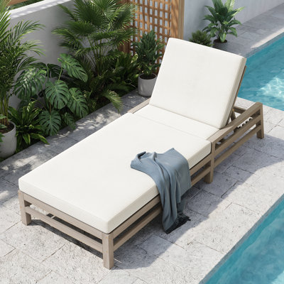 Chaise longue d'extérieur en bois d'acacia avec coussin amovible et dossier réglable