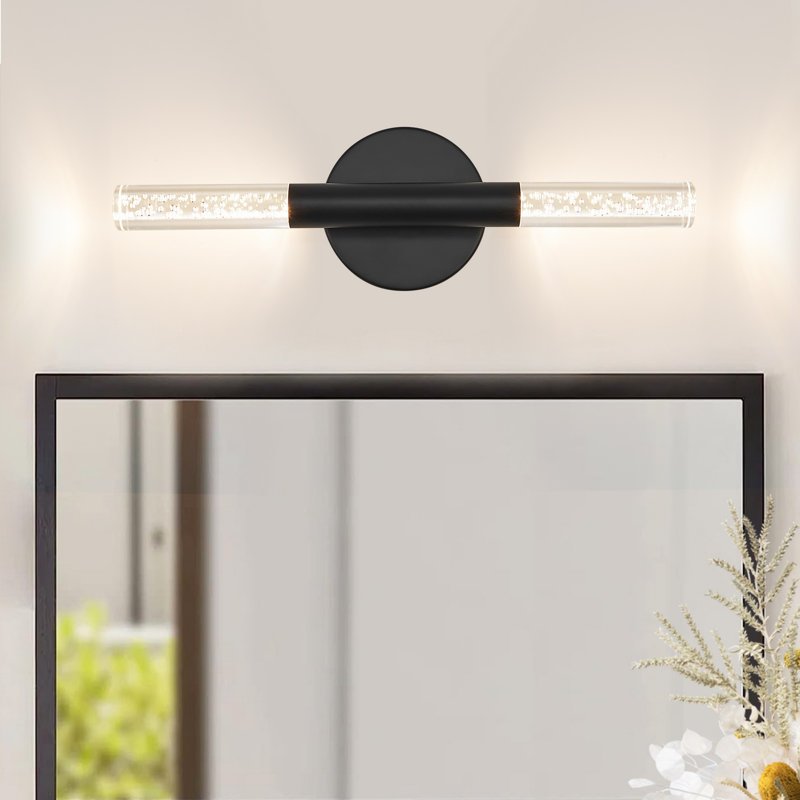 2-Light Dimmable Bathroom LED vanity light, Matte Black, 16" Width, 1