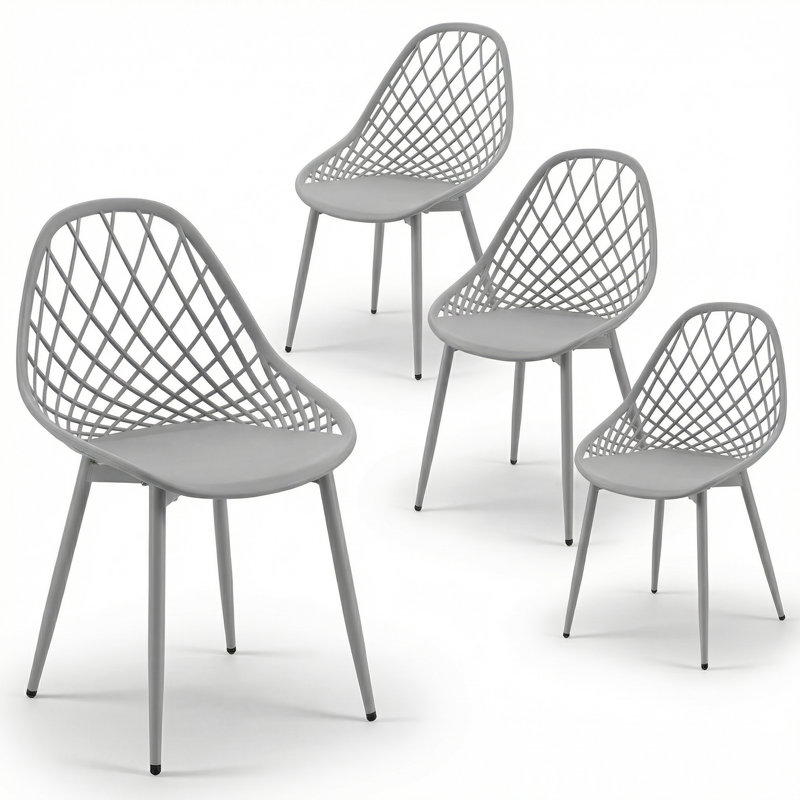 Dining Chair Plastic Seat with Sturdy Metal Legs, Grey