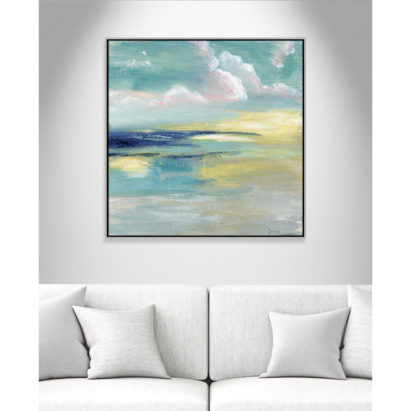 Ocean View by Tava Studios - Painting Print, Silver Framed Canvas, 37.5" H x 37.5" W x 2" D