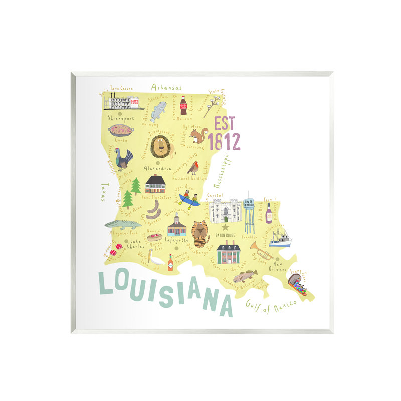 Au-610, estampe numérique de la Louisiane, carte des points d'intérêt par Carla Daly, impression, Mdf