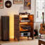 Tour à 4 niveaux pour support audiovisuel, support audio Hi-Fi avec roulettes verrouillables, lumières DEL et tablettes ouvertes en verre trempé, support audio roulant pour centre de divertissement