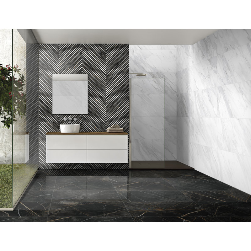 Carrelage mural en porcelaine ultrabrillant aspect marbre 19,3 po x 38,6 po
