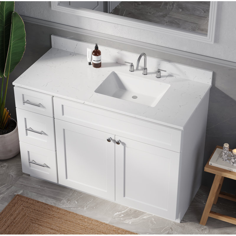 Disar 49'' Single Bathroom Vanity with Quartz Top, White