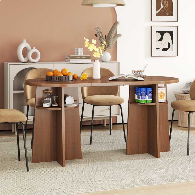 62" Oval Dining Table For 4-6, Wooden Mid-Century Kitchen Table
