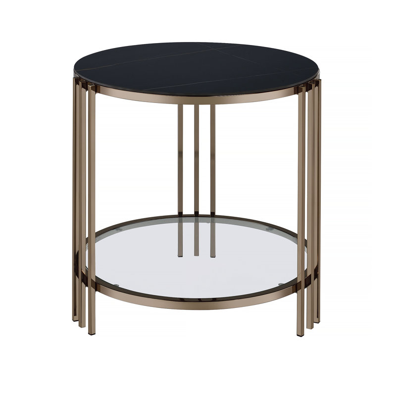Sintered Stone Top & Champagne Finish End Table