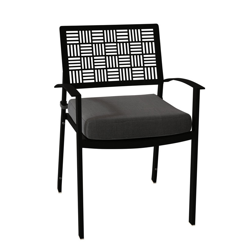 New Century Outdoor Dining Armchair, Textured Black, Spectrum Denim Sunbrella® Plainweave