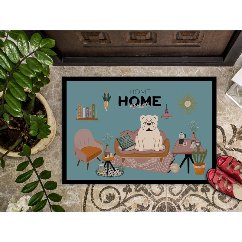 Tapis d'entrée antidérapant Guerline L 27 po x l 18 po, Bouledogue anglais blanc