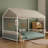 Metal Floor Bed Frame With House Shaped Design And Safety Guardrails-423239657