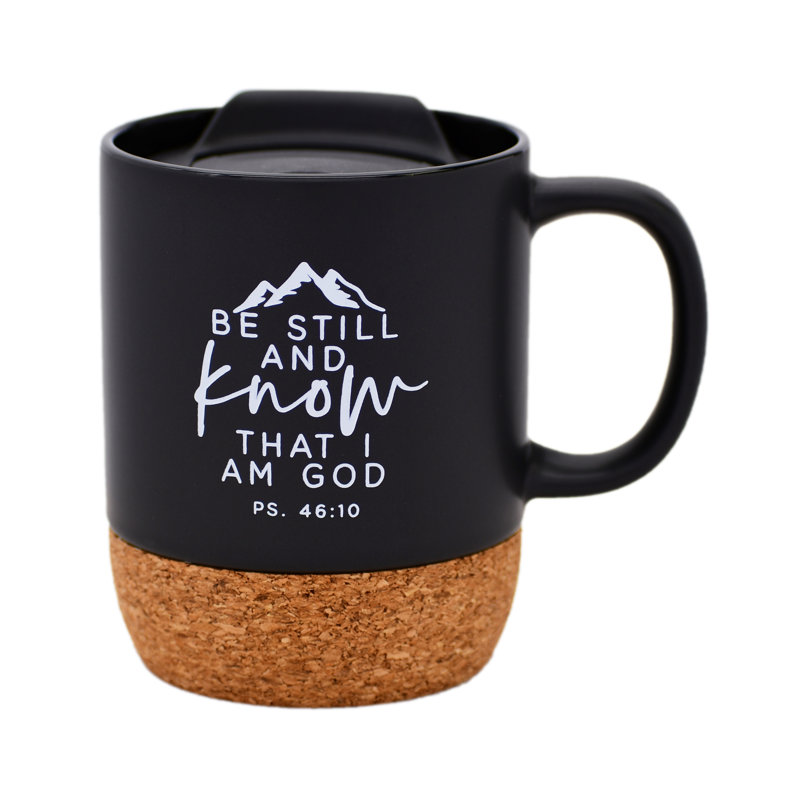 Be Still Designer Cork Bottom Mug With Lid - 14 Oz