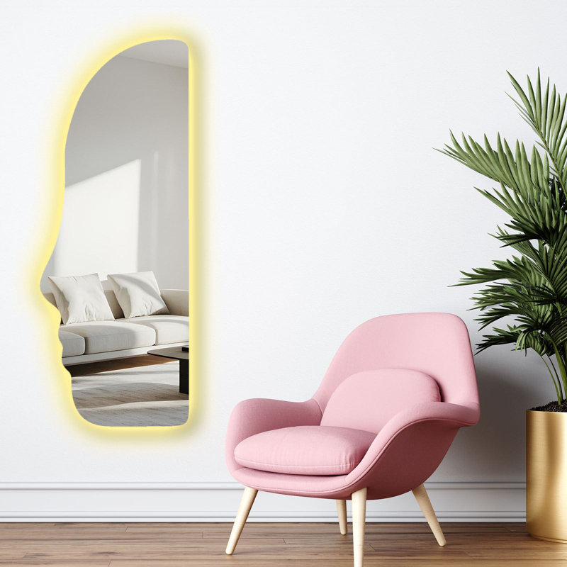 Abstract LED Mirror with On/Off Switch, Black EVA Frame, 20 mm Thick | 20.5 x 53.1 inches | 4 mm Mirror Glass, Battery Powered (9V, Battery Not Included) | Stylish Lighting for Modern Home Decor & Vanity Use