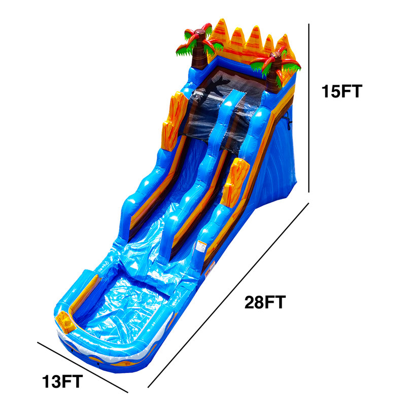 15' Ocean Blue PVC Inflatable Water Slide with Palm Trees