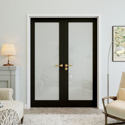 60" x 80" 1-Lite Black Frosted Glass Double Doors, French Doors Slab Replacement, Privacy Glass Door Slab, Sound-Dampening & Waterproof, Suit for Pantry Door, Laundry Door, Closet Door, Room Door, Home Office Door