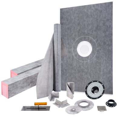 Shower Curb Kit, 48/"X72/" Watertight Shower Curb Overlay With 4/" ABS Central Bonding Flange, 4/" Stainless Steel Grate, 2 Cuttable Shower Curb And Trowel, Shower Pan Slope Sticks Fit For Bathr