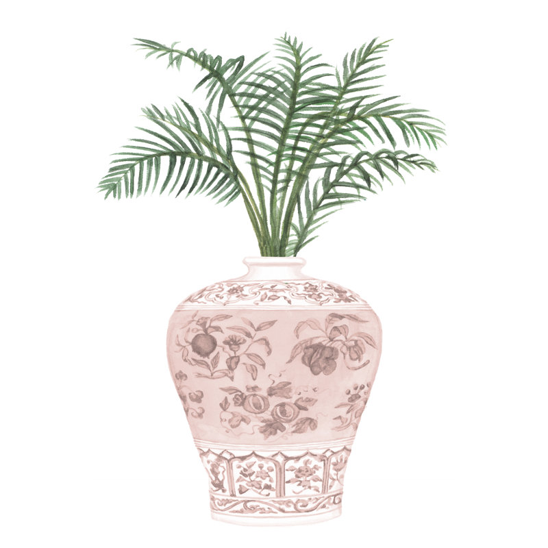 «Schunemunk Palms in Pastel Vase II» par Melissa Wang - reproduction d'art sur toile tendue, H 12 po x l 8 po
