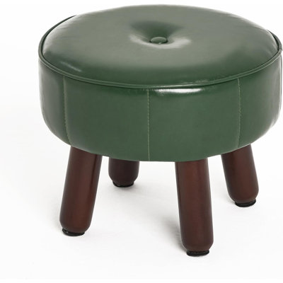 13In Small Foot Stool Ottoman, Round Faux Leather Foot Rest For Couch, Under Desk Pouf Footstool Footrest With Non-Skid Rubber Legs For Ling Room, Bedroom, 13''L X 13''W X 10.2''H, Green