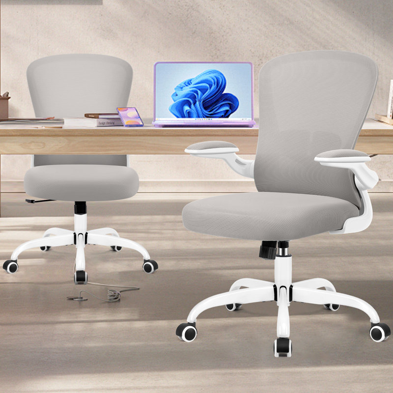 Chaise de travail en filet avec accoudoirs réglables et soutien lombaire , Gris clair / noir