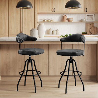Nootan 29.92" Upholstered Top Grain Genuine Leather Swivel  Bar Stool
