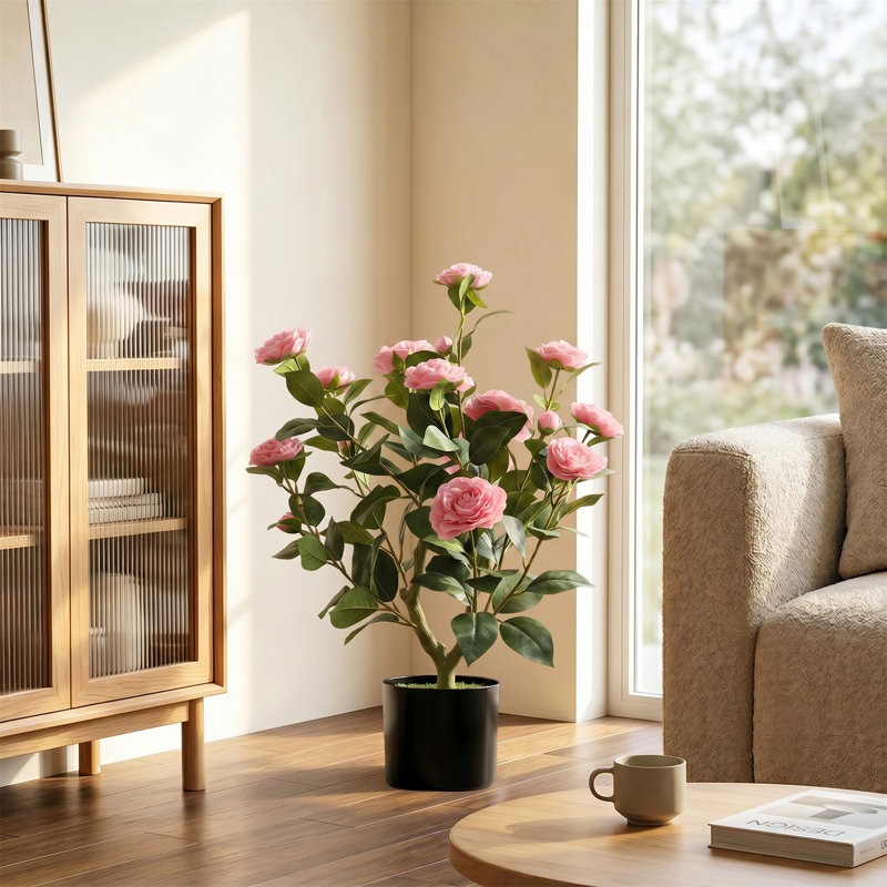 65 cm H Faux Plant in Cement Freestanding  Planter, Pink