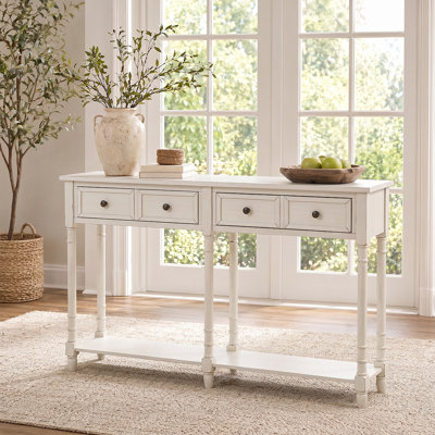 Table de canapé rétro avec tiroirs de rangement - mobilier d'entrée rustique, pieds fuselés, design élégant