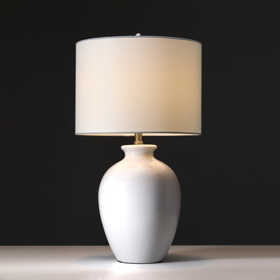 Lampe de table 24,5 po en céramique blanche à 3 voies avec abat-jour tambour