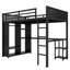 Structure de lit mezzanine avec garde-robe intégrée, lit mezzanine en métal avec bureau et tablettes de rangement, noir-1429188981
