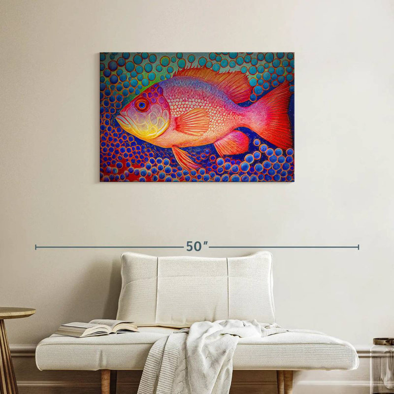 Brampt Red Snapper Fish And Abstract Bubbles, 24" H x 36" W