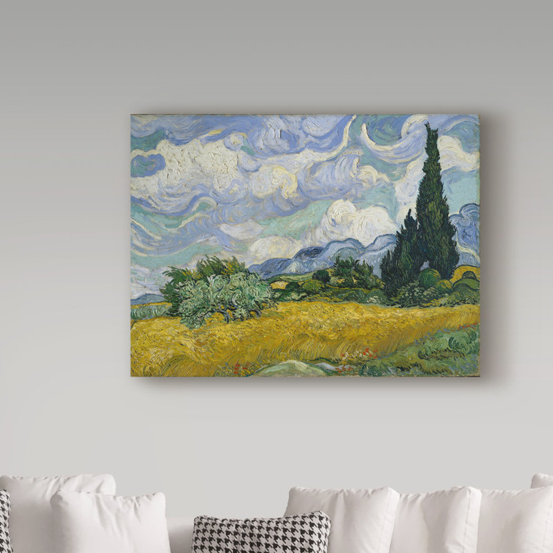 « Wheat Field with Cypresses » par Vincent Van Gogh, reproduction de peinture à l'huile sur toile tendue