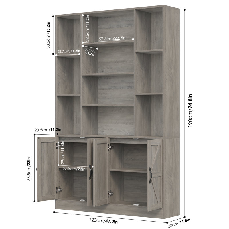 74.8" Tall 6-Tier Standard Storage Bookcase, Rustic Gray