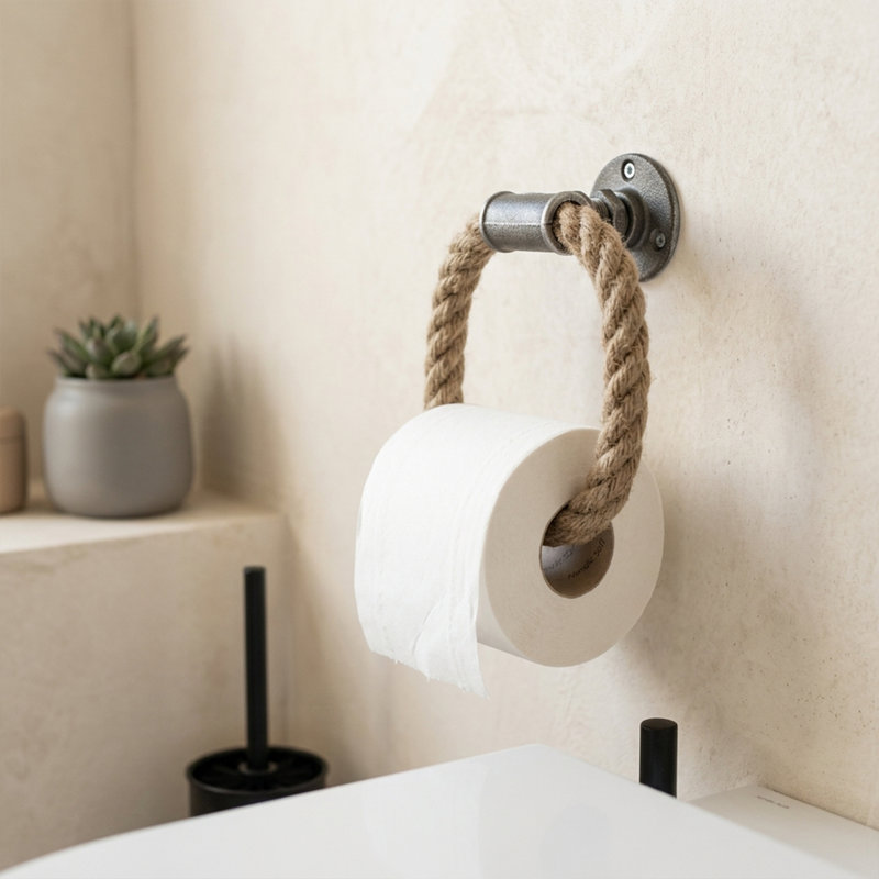 Industrial Pipe and Rope Wall-Mounted Towel Ring Holder