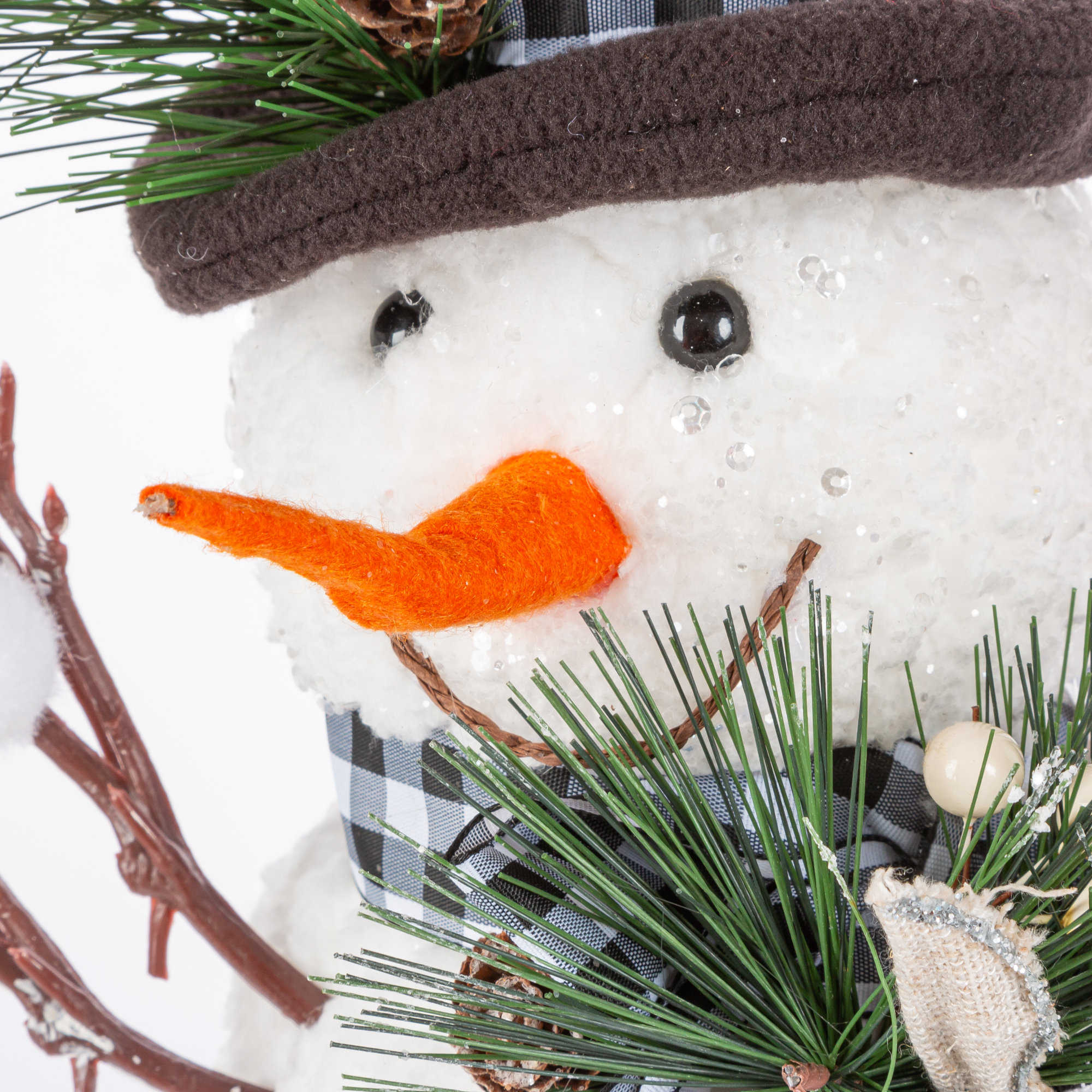 Set Of 2 18 In. Holiday Snowman With Pine & Fabric Bow
