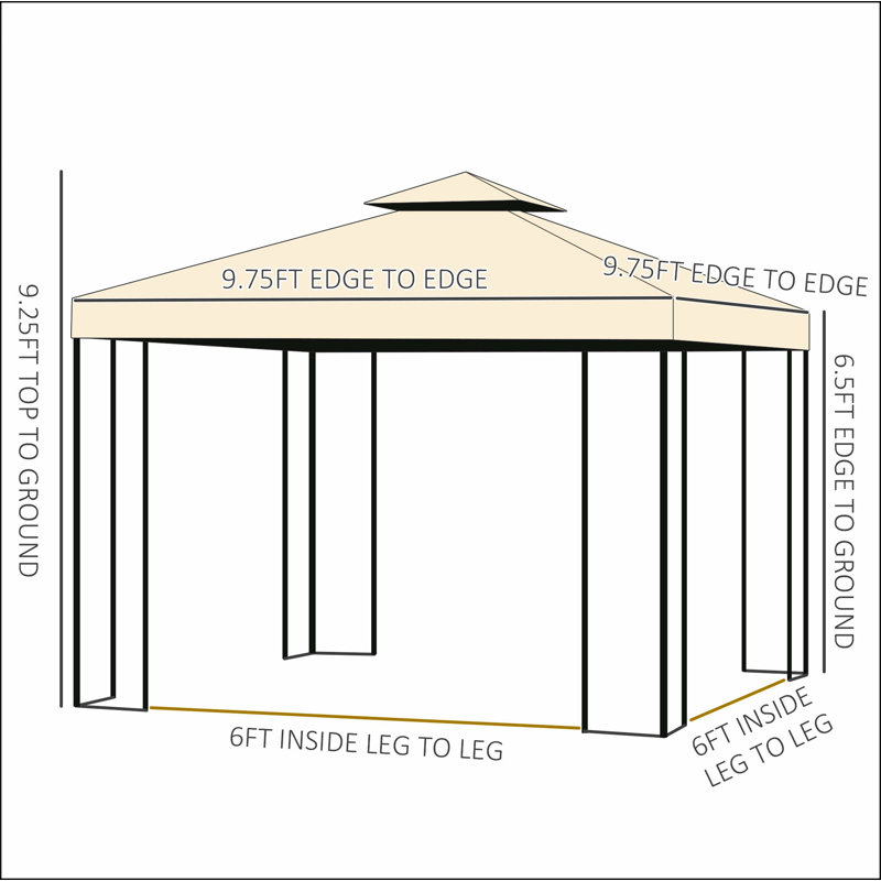 10' x 10' Metal Patio Gazebo, Double Roof Outdoor Gazebo Canopy Shelter with Tree Motifs Corner Frame and Netting, for Garden, Lawn, Backyard, and Deck