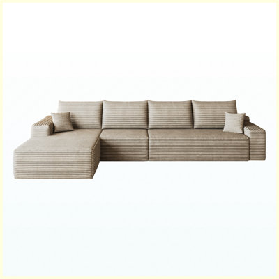 135" Cloud Sectional Sofa with L-Shape Chaise, Modern Modular Deep Seat Couch, No Assembly Required, Camel Corduroy
