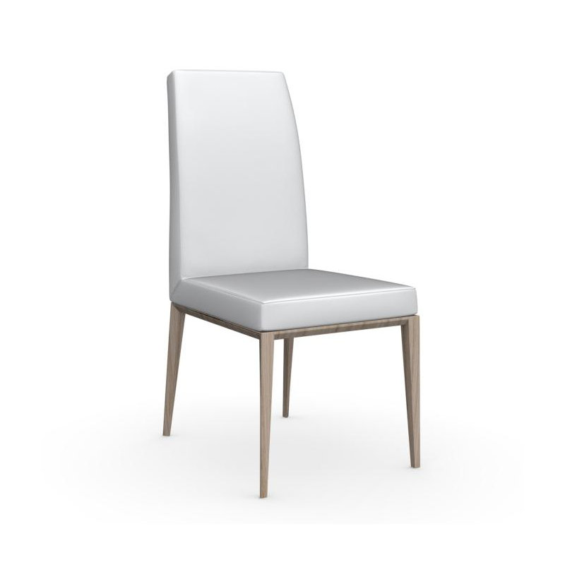 Bess Upholstered Dining Chair with Wooden Base, Optic White, Natural