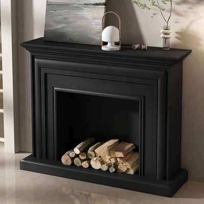 Black Solid Wood Freestanding Fireplace