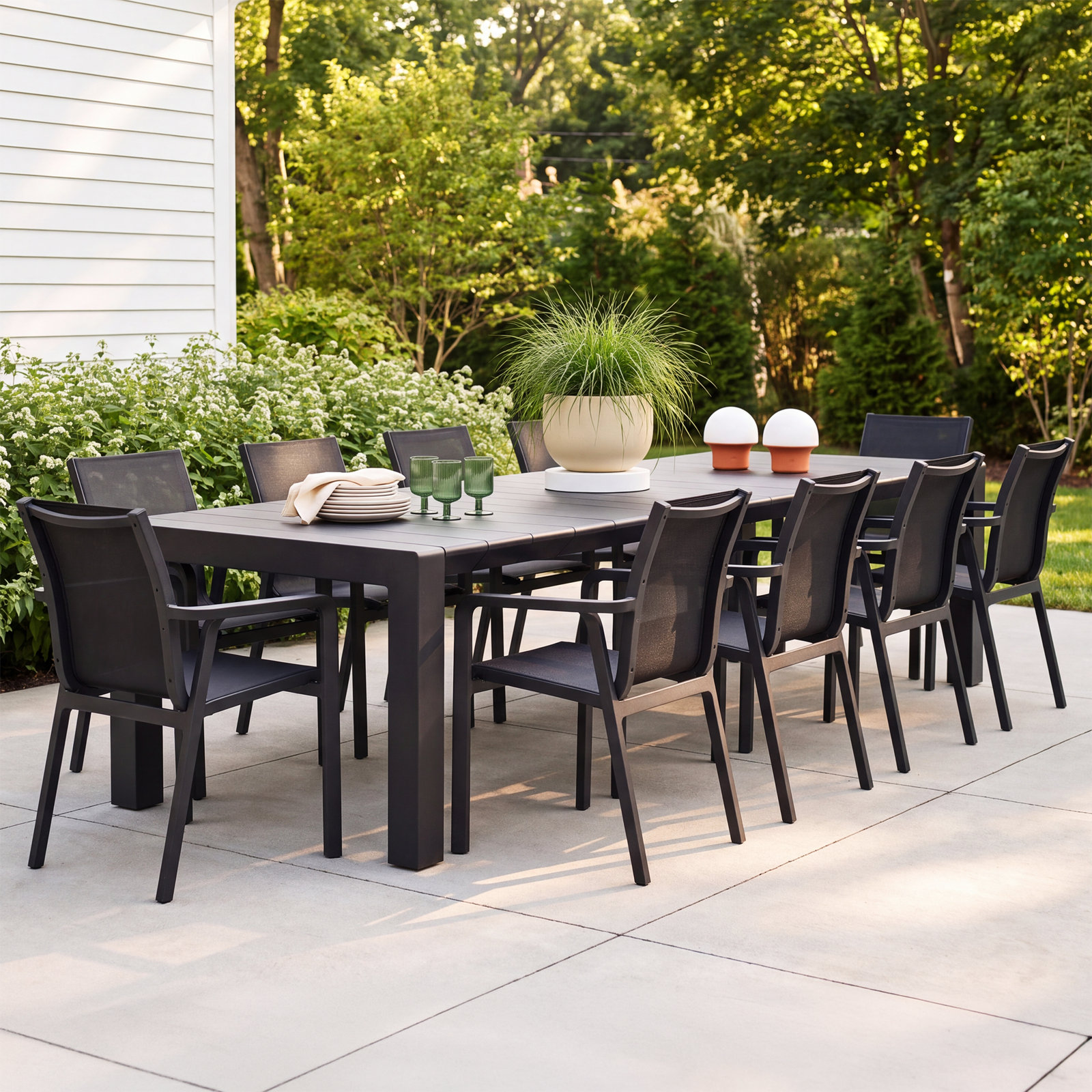 Farrah 118" Patio Dining Set, Black